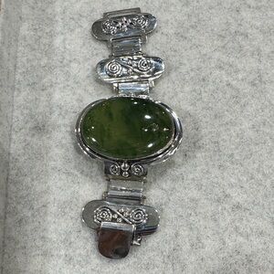 Artisan Silver Bracelet with Green Stone